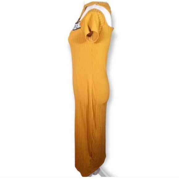 SHEIN MUSTARD CUTOUT BODYCON DRESS SZ.L EUC.  GORGEOUS DRESS IN EXCELLENT USED C - Picture 4 of 8